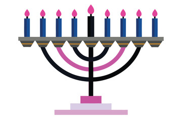 Stylized menorah with pink and blue candles hanukkah