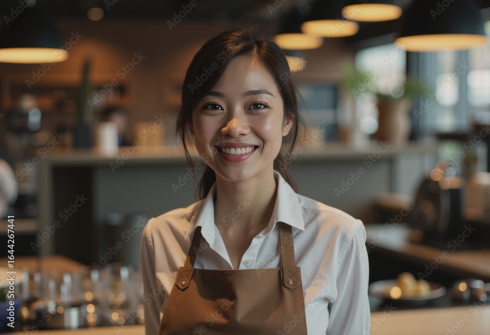 Poster smiling customer service representative in a call center environment