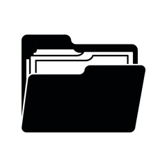 Black open folder with documents white