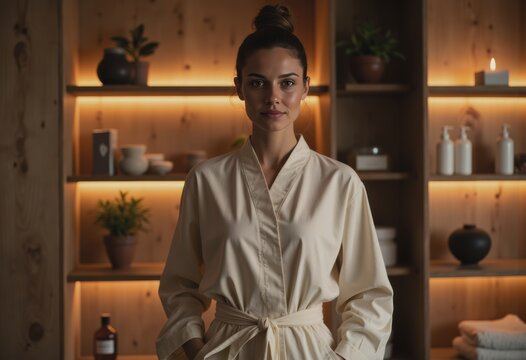 Spa therapist preparing a tranquil treatment room for clients