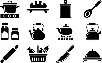Vector Cooking Utensil Icons:  Black Silhouette Style Set