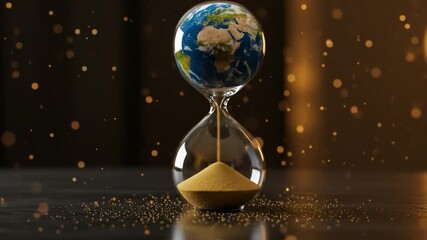 Hourglass with globe replacing upper bulb conceptual time and world scarcity illustration - Powered by Adobe