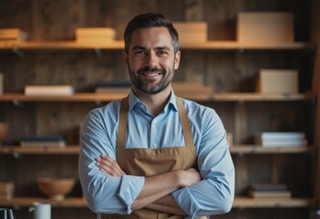 Obraz premium Retail manager supervising store operations with a confident smile