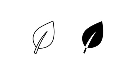 Simple Vector Icons of a Leaf in Outline and Solid Black Style, Representing Nature and Growth