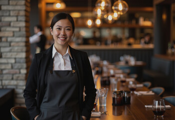 Restaurant reservation agent smiling while booking tables in a modern setting