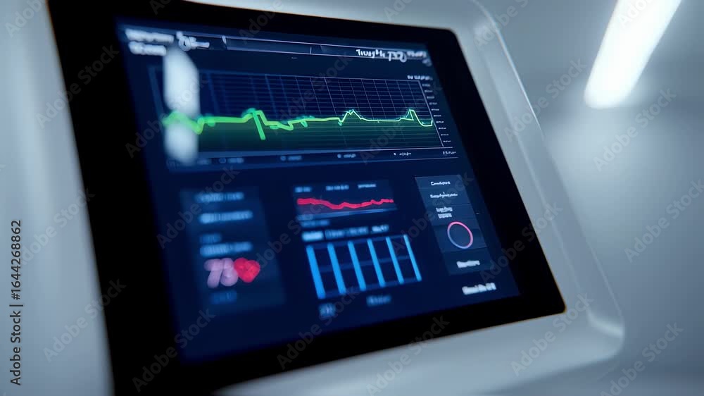 Poster medium shot featuring a digital console displaying heart rate variability data in crisp detail with 