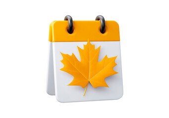 Autumn calendar icon with orange maple leaf design on transparent background, PNG