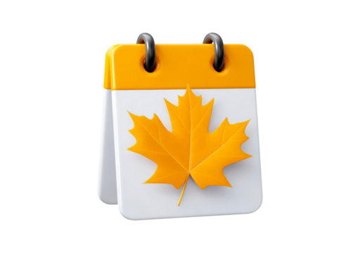 Autumn calendar icon with orange maple leaf design on transparent background, PNG - Powered by Adobe