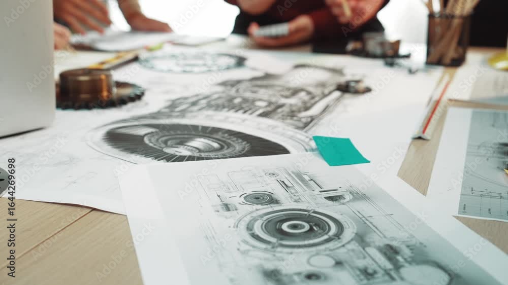 Aufkleber a captivating scene showcasing a diverse group of individuals engaged in collaborative mechanical en