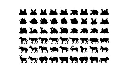 Silhouettes of various animals including rabbit deer horse buffalo and other farm animals in black color style