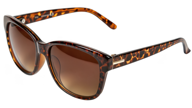 Stylish tortoiseshell cat eye sunglasses with brown lenses isolated on transparent background