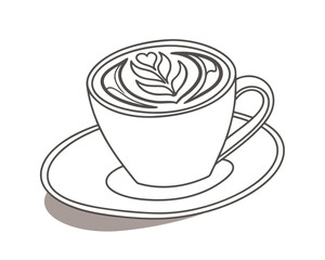 Line Art Illustration of a Latte in a Cup and Saucer