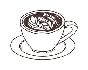 Line Art Illustration of a Coffee Cup with Latte Art