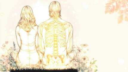 Silhouette of a Serene Woman Sitting Beside a Tranquil Figure in a Floral Garden at Dusk