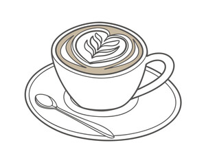 Line art illustration of a cappuccino cup with latte art
