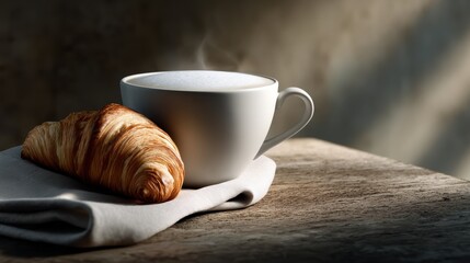 Steaming white porcelain cappuccino cup on table