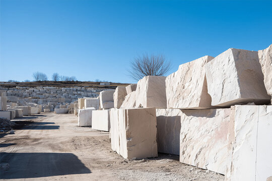 Canter&iacute;a de granito gallego con bloques perfectamente cortados y apilados, listos para su uso en construcci&oacute;n, arquitectura y dise&ntilde;o, destacando la calidad. Piedra gallega. Roca feldespato cuarzo mica