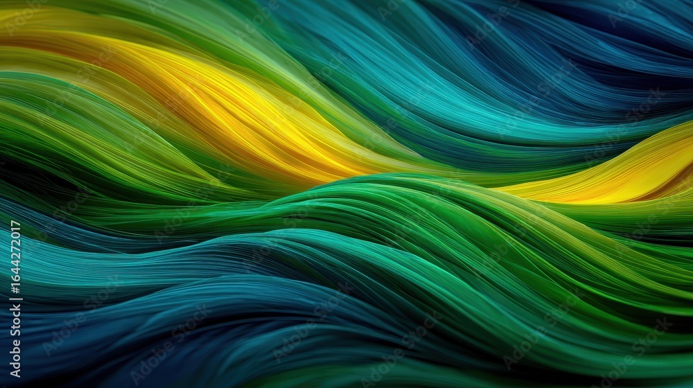 Poster flowing streams of vibrant color representing nature in abstract waves and curves