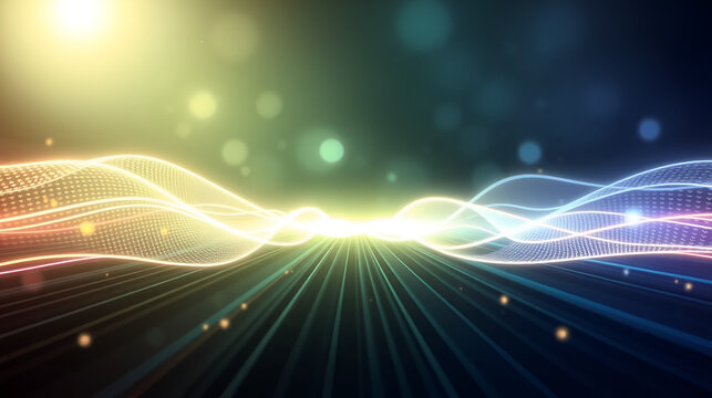 Sound waves oscillating glow light, Abstract technology background - Vector