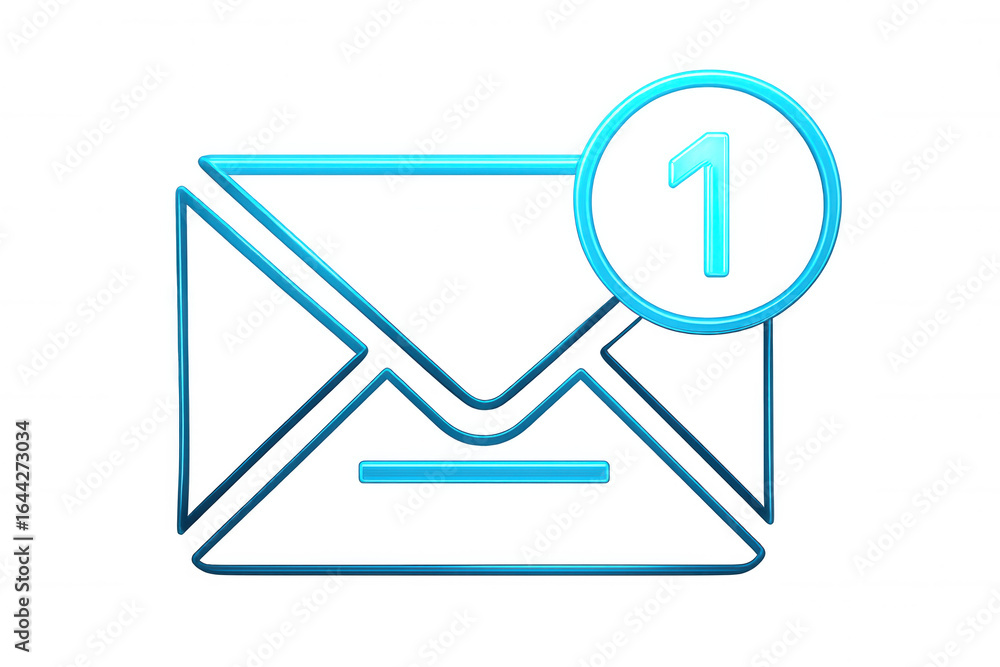 Poster numeric email notification signaling single unread message on transparent digital display