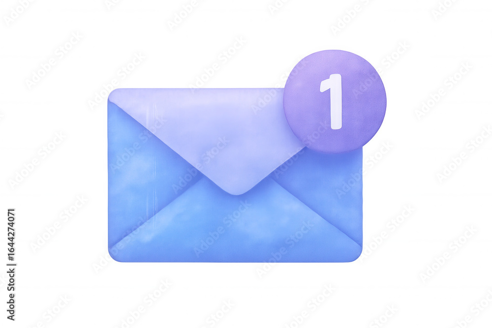 Poster 3d rendering of a blue message envelope icon with notification badge showing one unread email on a t
