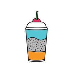 Vibrant layered chia seed drink with fresh fruit and colorful swirls