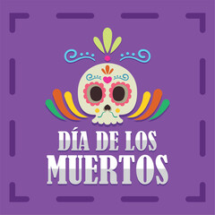 Sugar skull purple frame text. Vector