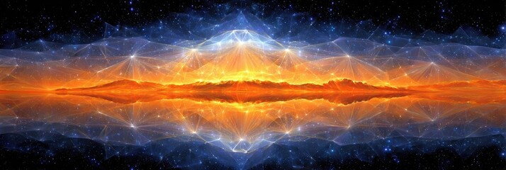 Naklejka premium Vibrant Cosmic Landscape Features Radiant Colors and Intricate Patterns in a Vast Universe