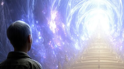 Exploring a Mystical Realm With a Child Gazing at a Glowing, Ethereal Pathway