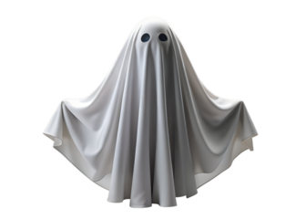 White ghost costume with black eyes, isolated on transparent background