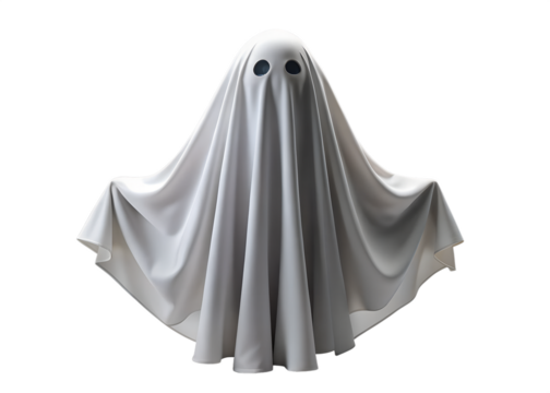 White ghost costume with black eyes, isolated on transparent background - Powered by Adobe