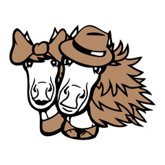 2 Horse Hat Man Girl Lovers Valentine's Day Couple