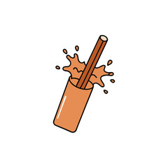 Refreshing cold cinnamon milk with a dynamic splash and cinnamon sticks