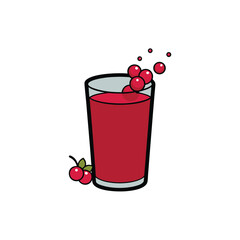 Refreshing cranberry juice in a glass with floating berries and a dynamic splash