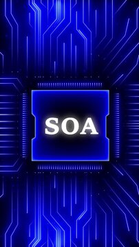 SOA &ndash; Service-Oriented Architecture. SOA concept head up display (HUD UI) panel and futuristic technology abstract background internet of things animation concepts.