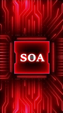 SOA &ndash; Service-Oriented Architecture. SOA concept head up display (HUD UI) panel and futuristic technology abstract background internet of things animation concepts.