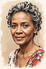 Portrait of an Elderly African American Woman with Graceful Curls and a Warm Smile