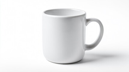 Fototapeta premium Elegant Plain White Ceramic Coffee Mug with Handle Isolated on White Background