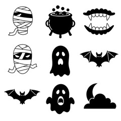 Fototapeta premium Halloween Themed Icons Collection in Black and White