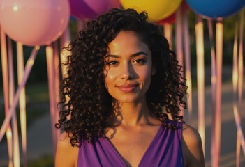 Children's party organizer preparing vibrant celebration areas with balloons