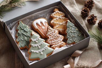 Festive Cookie Gift Box: Holiday Treats and Cakes for Celebrating Christmas with Decorative Touches