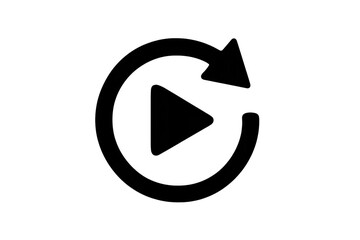 Black replay icon showing rotating arrow around play symbol on transparent background