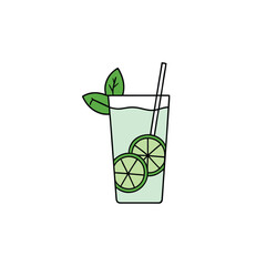 Refreshing mojito cocktail with mint leaves and lime slices in a glass