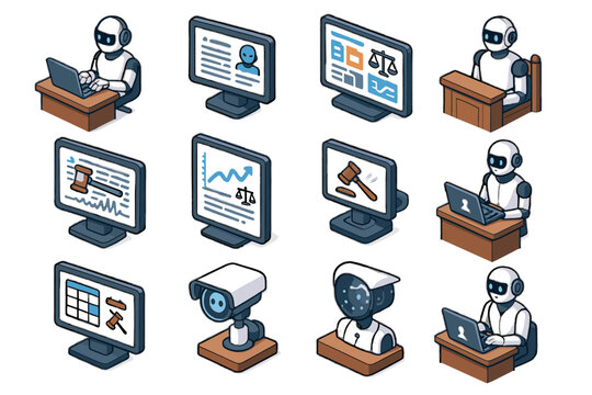 Courtroom virtual trial witness icon innovations transcription vector analyzer transcript docket ai