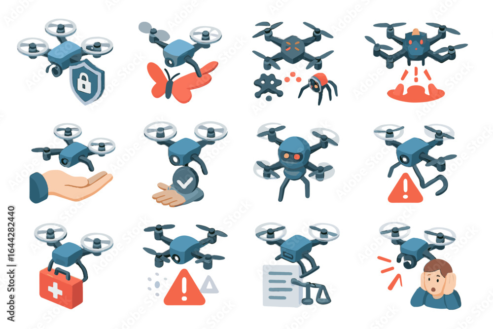 Poster bot consent vector hacking data drone ethics issue trust vulnerability safety icon