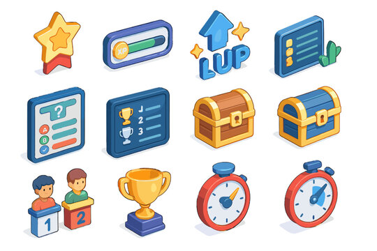 Icon learning avatar gamified vector ranking clock meter trophy reward assessment screen