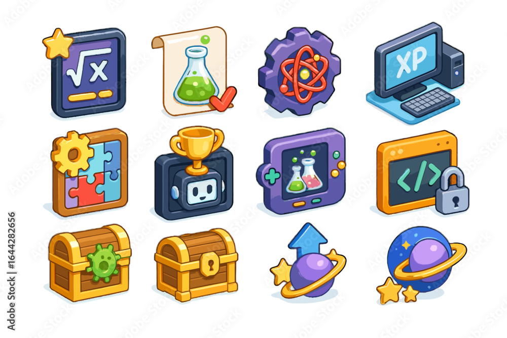 Aufkleber lab gamified math engineering screen icons board icon science biology vector coding