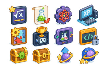 Lab gamified math engineering screen icons board icon science biology vector coding