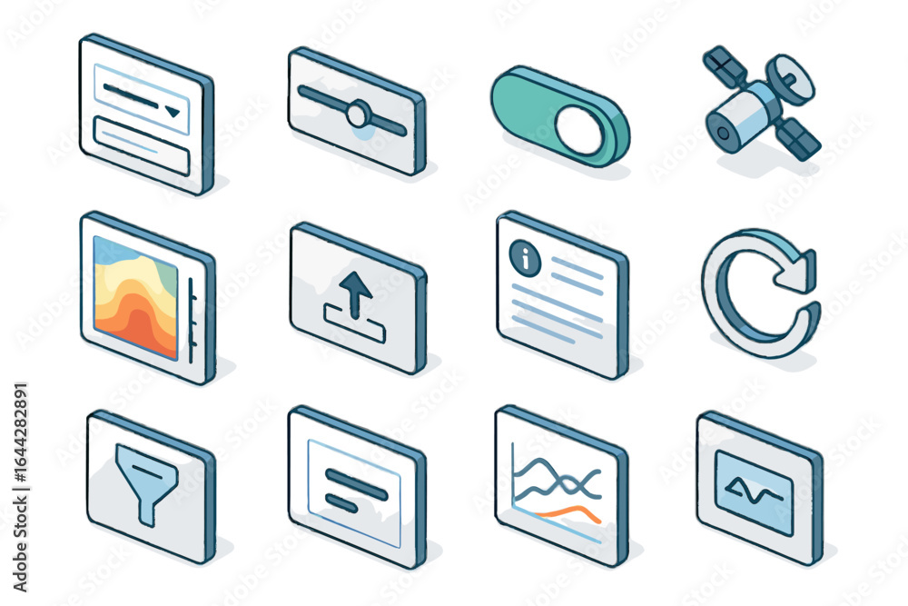 Aufkleber reset zoomable popup refresh icons satellite icon dashboard temperature menu info vector