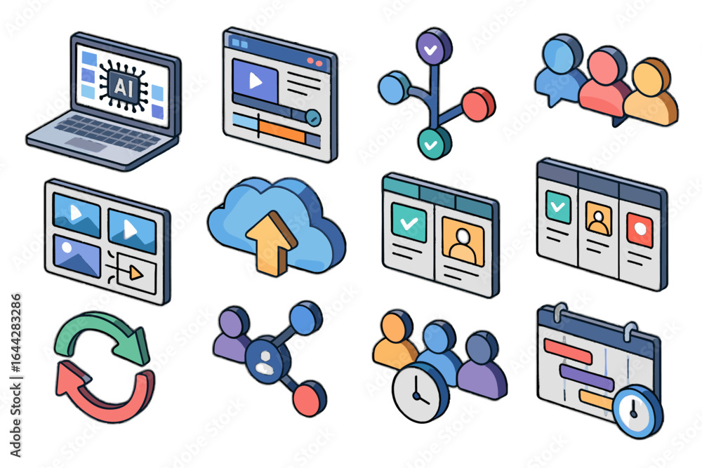 Poster vector shared collaborative media bubble workspace synthetic project icons team interface symbol